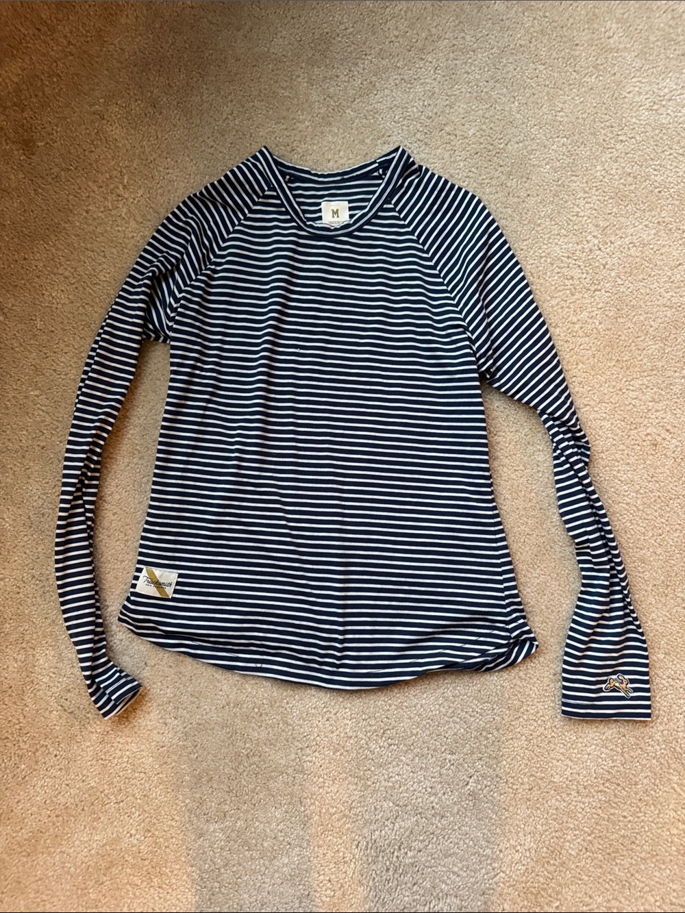 Tracksmith Navy and White Striped Long-Sleeve Tee